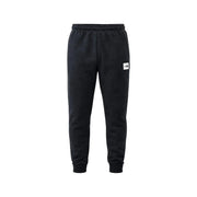 The North Face men black cotton fleece joggers with a white logo patch on the left thigh