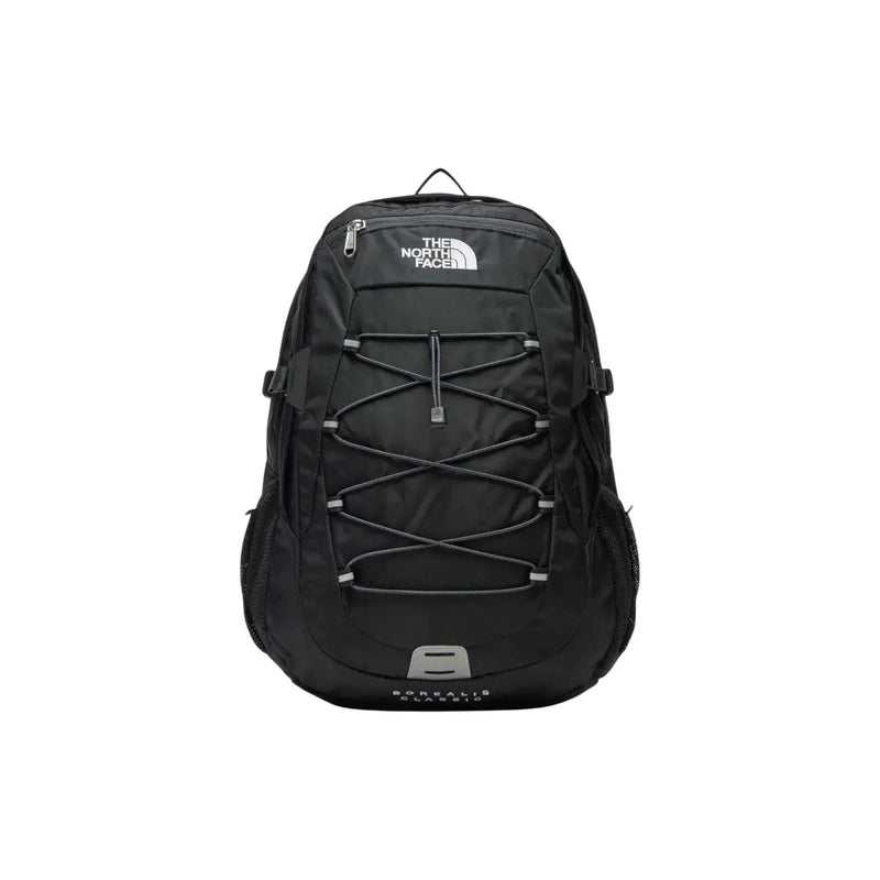 The north face men borealis classic black backpack with gray stitching and silver-toned hardware in durable nylon 29l