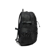 The north face men borealis classic black nylon backpack with mesh side pocket and adjustable straps shown from the back side