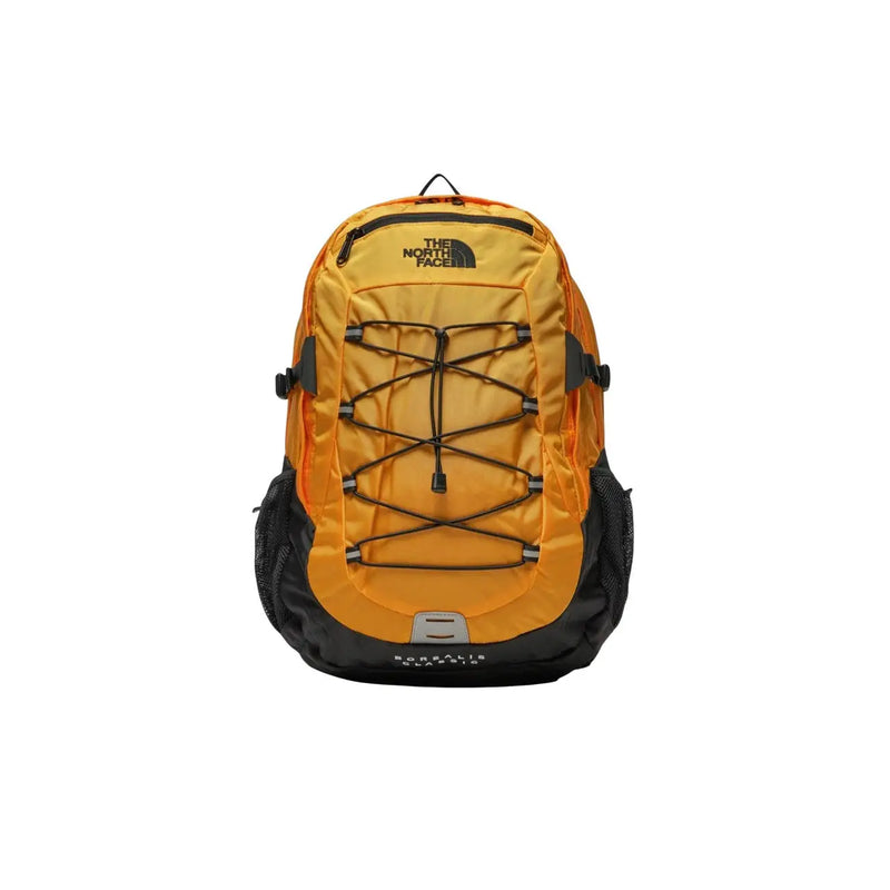 The north face men borealis classic black backpack nylon 29l with orange and black colors mesh side pocket and adjustable straps