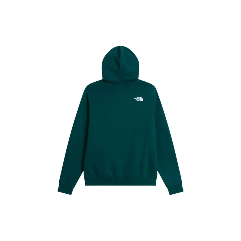 The North Face Herren-Hoodie aus grüner Baumwolle mit dunkelgrünem Stoff und weißem Logo auf der linken Brustseite.