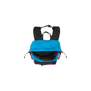 The north face men hot shot se purple nylon rucksack with vibrant turquoise and purple colors and black mesh shoulder straps