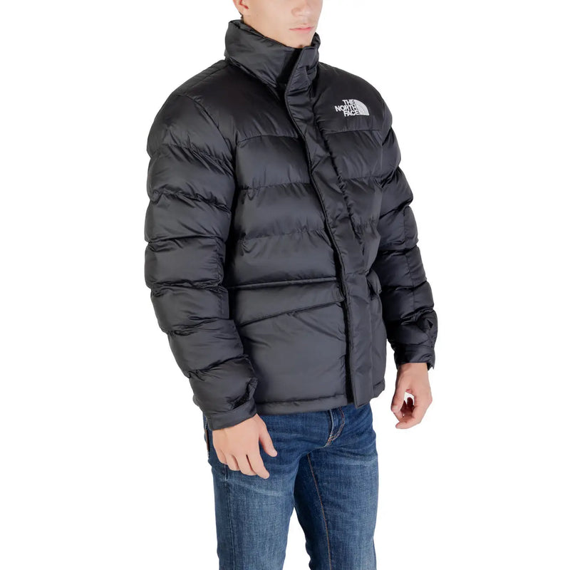 The north face men jacket black polyester puffer jacket with quilted design and logo on the chest