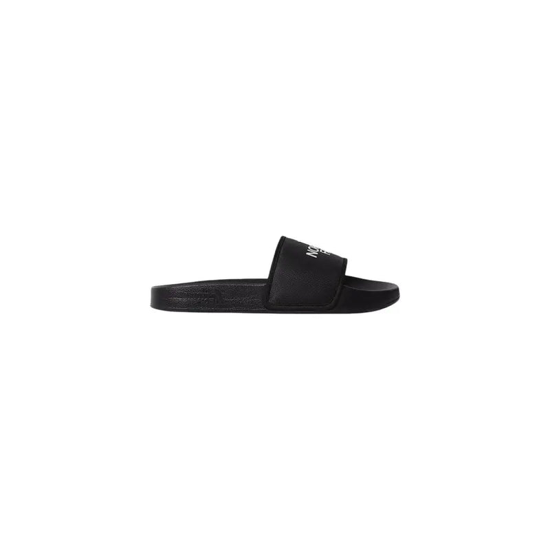 Black The North Face men slippers with textured polyester strap and subtle white logo print detail