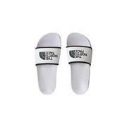 White the north face men slippers with black logo print trim made of polyester for casual wear
