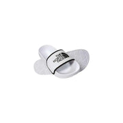 The north face men slippers white logo print polyester slide sandal with black logo and textured sole