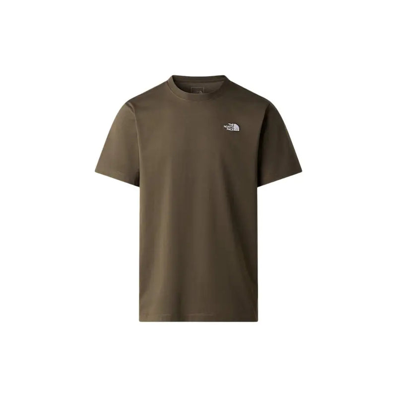homme à manches courtes vert olive t-shirt The North Face, en coton avec petit logo blanc sur la poitrine gauche.