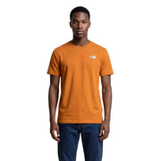 Orange short-sleeved The North Face men t shirt with white logo made of cotton blend material