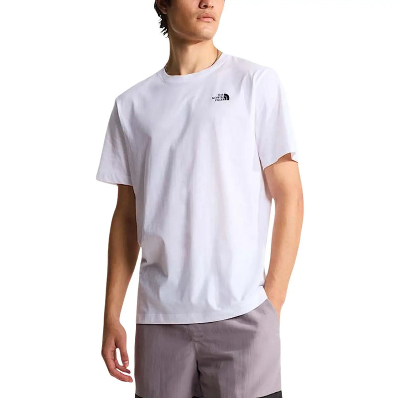 White short-sleeved cotton t-shirt for men by The North Face with a small black logo on the left chest