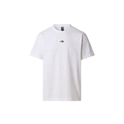T-shirt homme The North Face blanc en coton, col rond, avec petit logo noir sur la poitrine et étiquette au col.
