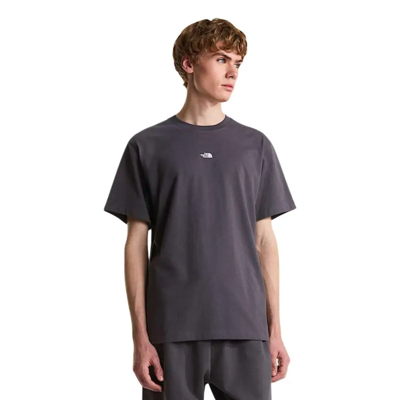 T-shirt homme The North Face gris foncé à manches courtes, logo blanc, col rond, en coton, style décontracté