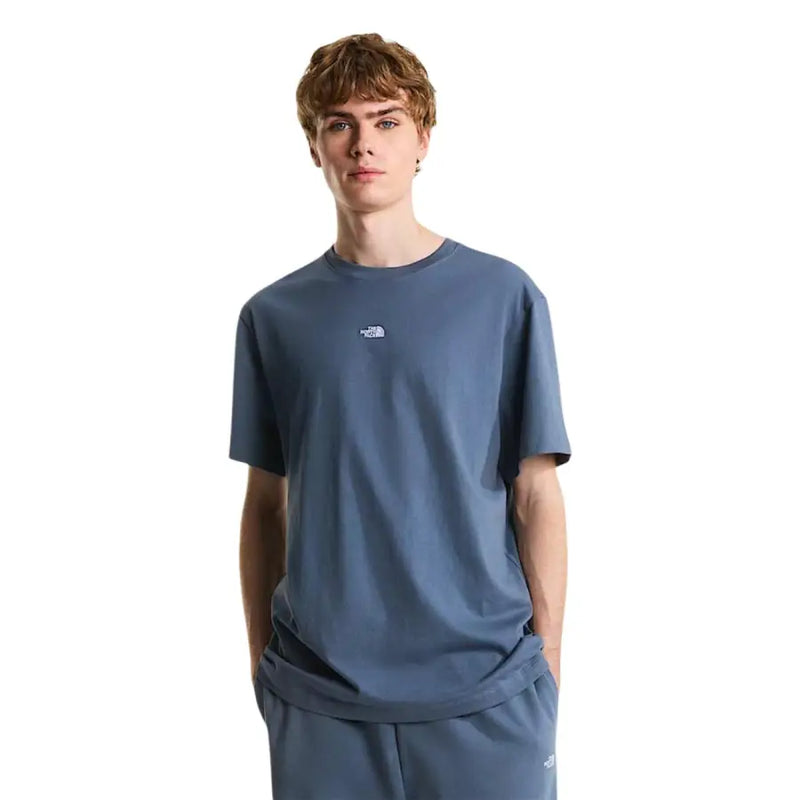 T-shirt bleu marine à manches courtes en coton pour homme de la marque The North Face, orné d'un petit logo blanc sur la poitrine.