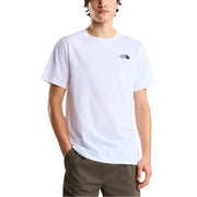 White short-sleeved cotton t-shirt for men with a small black North Face logo on the left chest