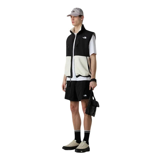 Gilet The North Face pour homme, color-block noir et crème, intérieur polaire, vue de face