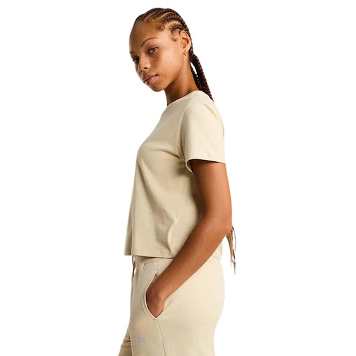 Beiges Baumwoll-T-Shirt von The North Face für Damen mit Rundhalsausschnitt, kurzen Ärmeln und dezenten Seitennähten