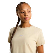 The north face women beige cotton short-sleeved t shirt with a small embroidered logo on the left chest