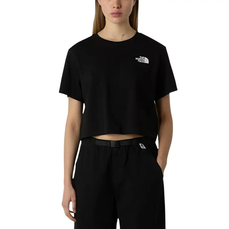 The North Face women’s black cropped t-shirt with white embroidered logo