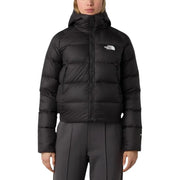 Schwarze Damen-Nylonjacke von The North Face mit Kapuze, Steppdesign und Logo auf der Brust