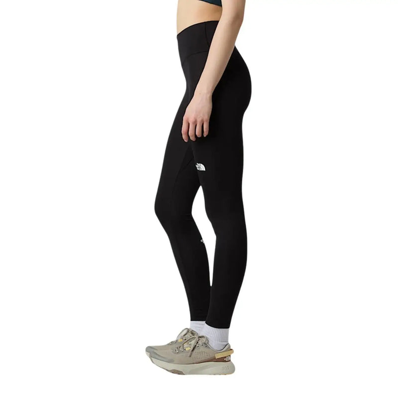 The North Face women trousers black high-waisted polyester elastane leggings with a subtle white logo on the thigh