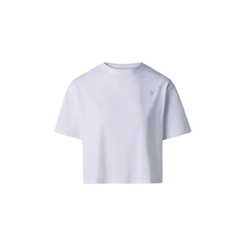 The North Face women white cotton blend cropped short-sleeve t shirt with subtle embroidered logo on the chest