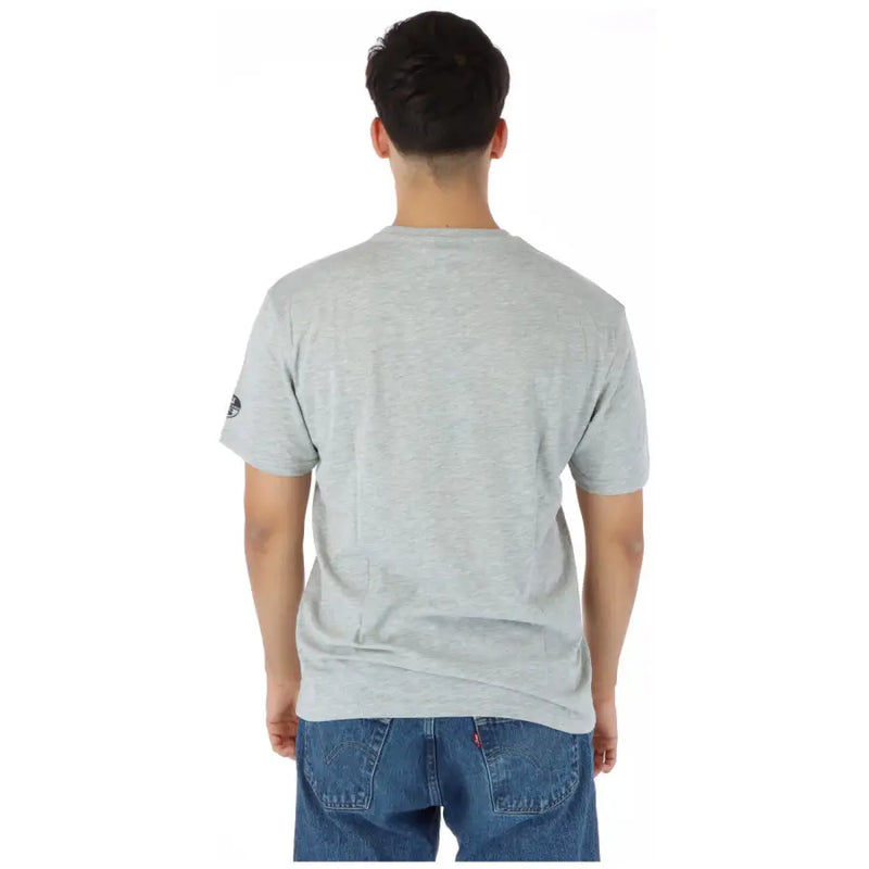 North Sails men grey cotton t shirt with short sleeves and a small black logo on the left sleeve for spring summer