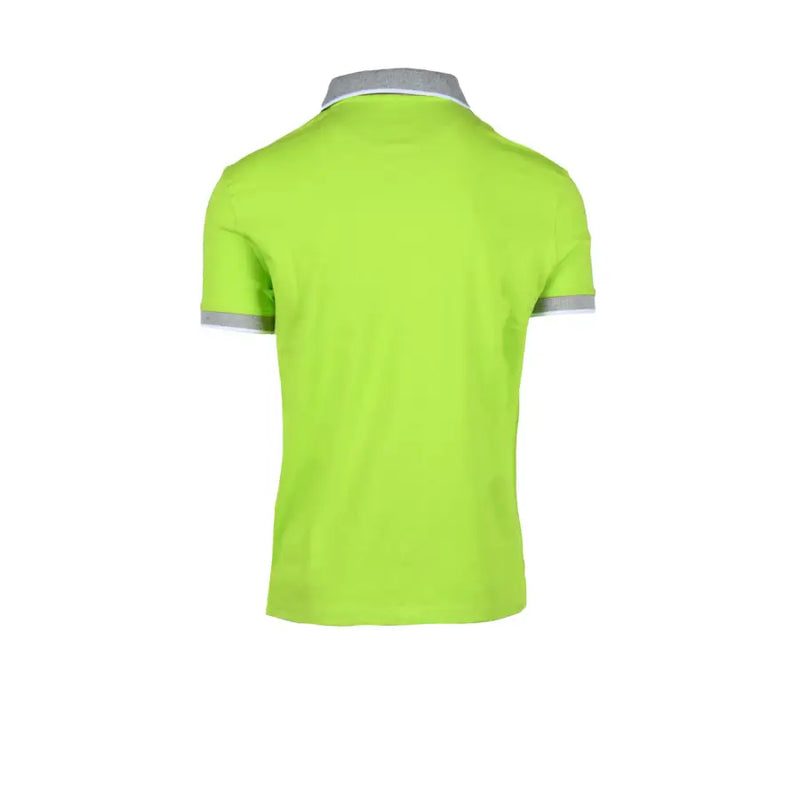 Bright lime green North Sails men polo shirt with gray collar trim slim fit cotton short sleeve design
