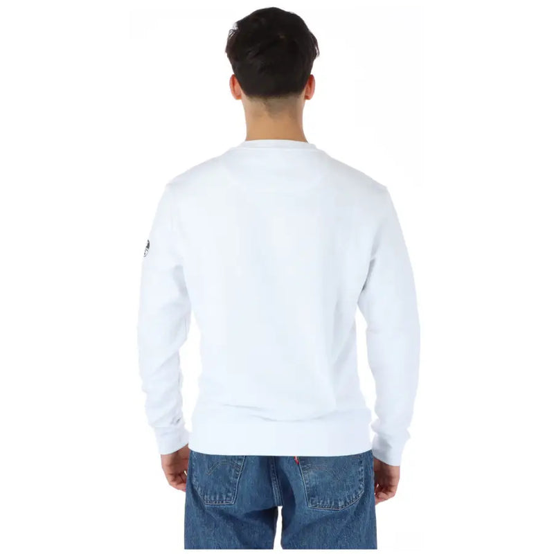 North Sails white men’s cotton long sleeve crewneck sweatshirt with a small black logo on the left sleeve
