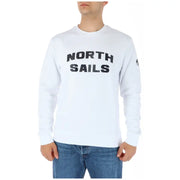 North sails white men’s long sleeve cotton sweatshirt with bold black logo across chest and small sleeve emblem