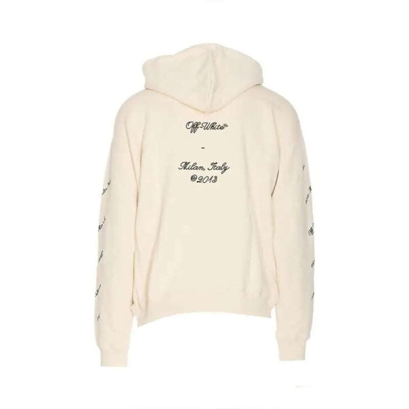 Cream Hoodie with Abloh 23 Design featuring an Off-White hooded sweatshirt on display