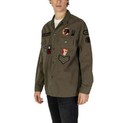 Olive green military-style shirt with patches from Replay Men’s Classic Long Green Shirt