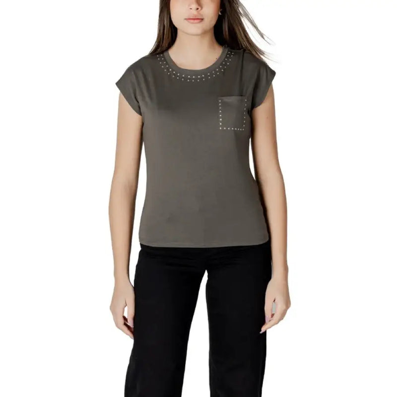 Olive green studded T shirt displayed in Black Studded T Shirt product image