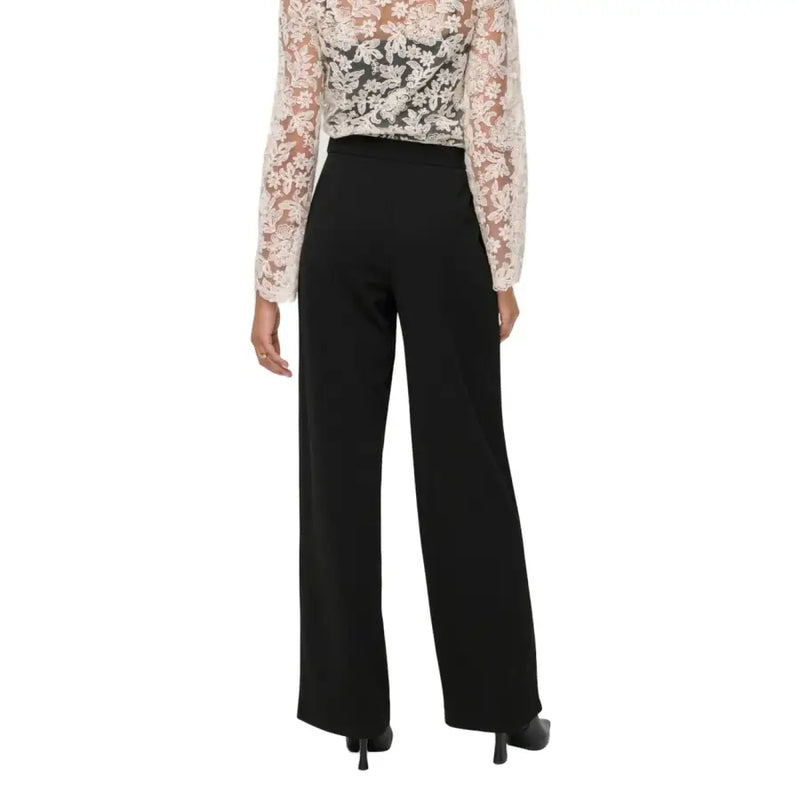 Black high-waisted wide-leg Only trousers in smooth polyester fabric