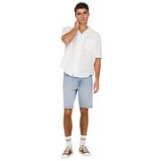Only shorts white short-sleeved button-up shirt for men in white with chest pocket and relaxed fit front view