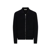 Only & sons cardigan frame rlx for men in black knit with silver zipper and two front pockets, front view