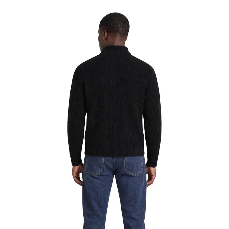 Only & Sons cardigan FRAME RLX for men in black ribbed knit with turtleneck, front view