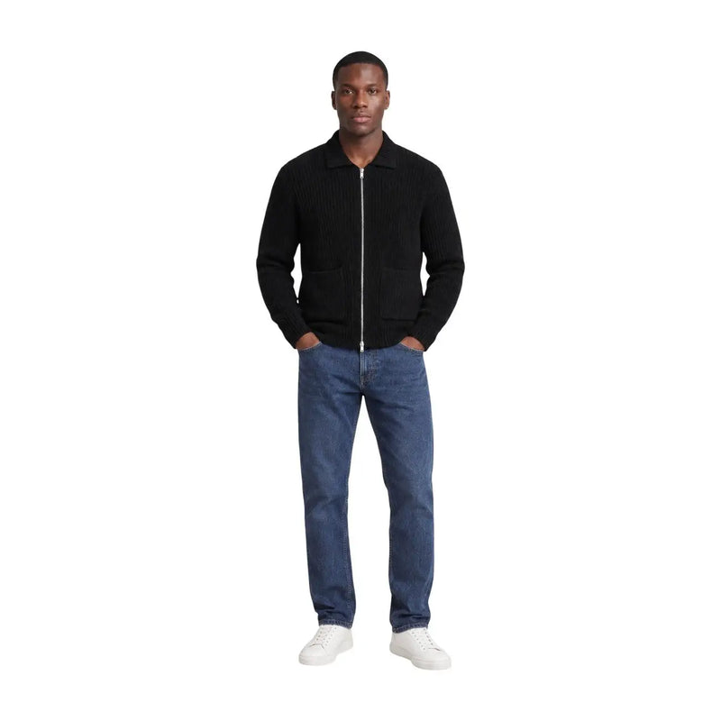 Only & Sons cardigan FRAME RLX for men in black ribbed knit with zip-up and two front pockets, front view
