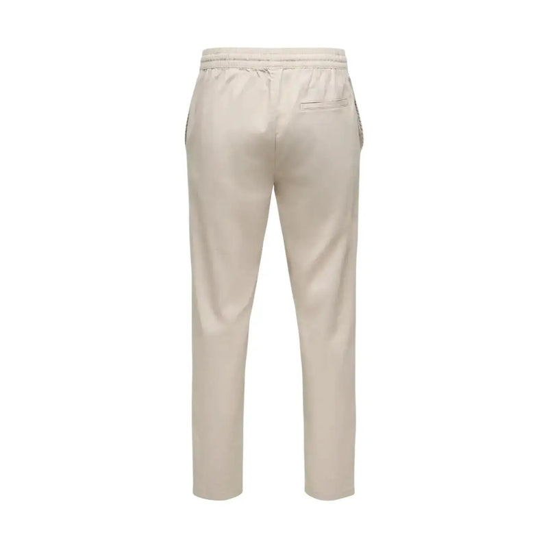 Beige only & sons men trousers with a drawstring waistband and subtle side stripes for athletic wear
