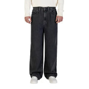 Only and sons men black cotton jeans featuring wide-leg fit and classic five-pocket design displayed from the front