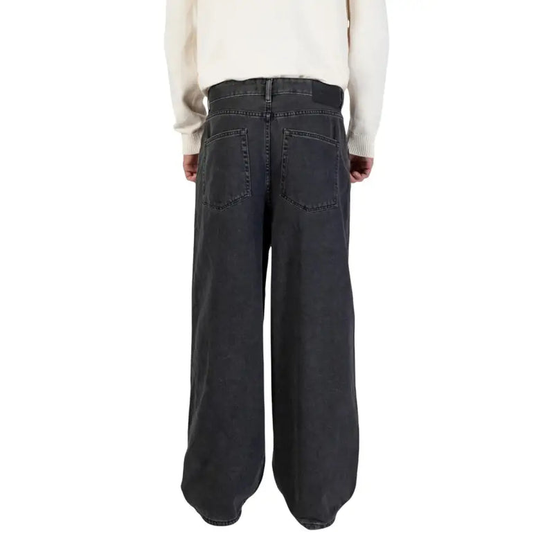 Only and Sons men black cotton jeans showing the back side with dark gray wide-leg relaxed fit and classic pockets
