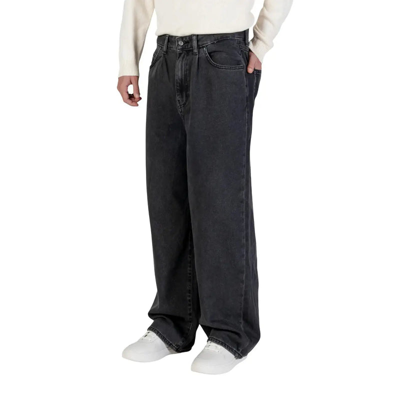 Only and Sons men black cotton jeans dark gray wide-leg denim with relaxed fit and classic stitching