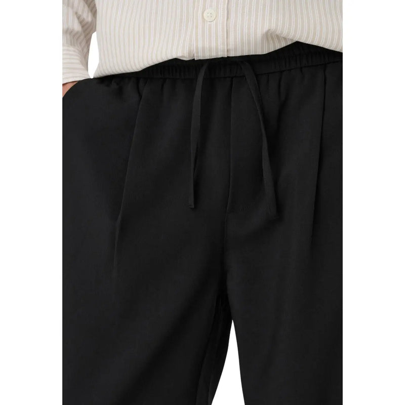 Only and Sons men black drawstring trousers in viscose blend with relaxed tapered fit and subtle front pleats