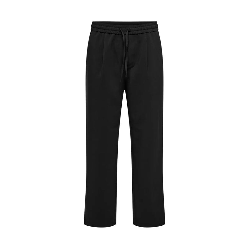 Only and Sons men black wide-leg trousers with drawstring waistband made from viscose blend fabric