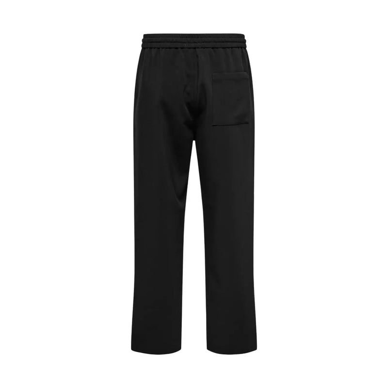 Only and sons men black viscose blend wide-leg trousers with drawstring waistband and a single front pocket