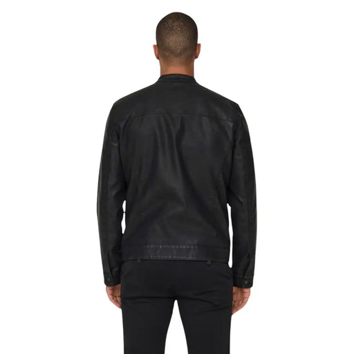 Only and sons men black zip blazer made of polyester and polyurethane with sleek matte finish and subtle stitching details