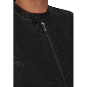 Only & Sons men blazer black faux leather jacket with matte finish and subtle textured shoulder panels