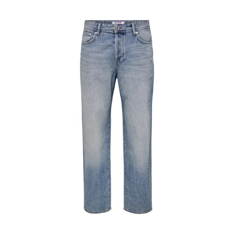 Hellwaschung only and sons Herren-Jeans aus blauer Baumwolle mit Bio-Mischgewebe und geradem Bein im Fünf-Taschen-Design