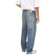 Back side of only and sons men blue cotton jeans organic blend light-wash with relaxed wide-leg cut and classic pockets