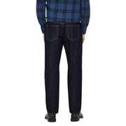 Only and Sons men blue cotton organic blend jeans with dark indigo straight-leg cut and contrasting light stitching