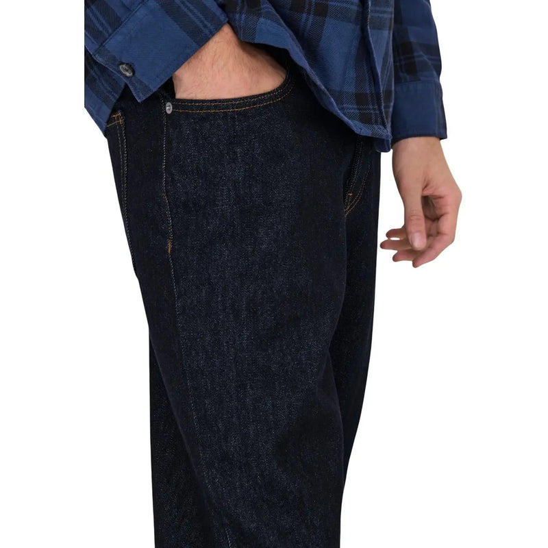 Only and Sons men blue cotton organic blend jeans with dark indigo color straight-leg cut and visible stitching details