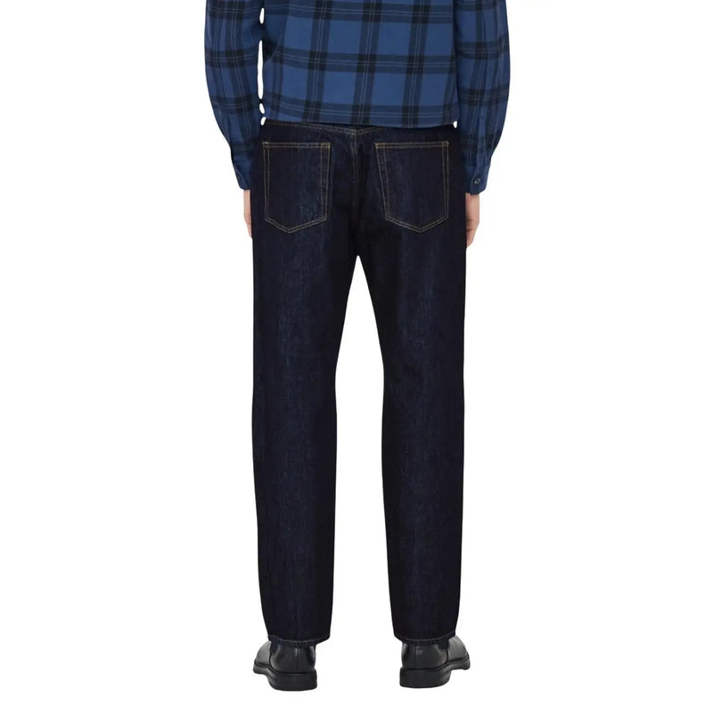 Only and Sons men blue cotton organic blend jeans with dark indigo straight-leg cut and contrasting light stitching